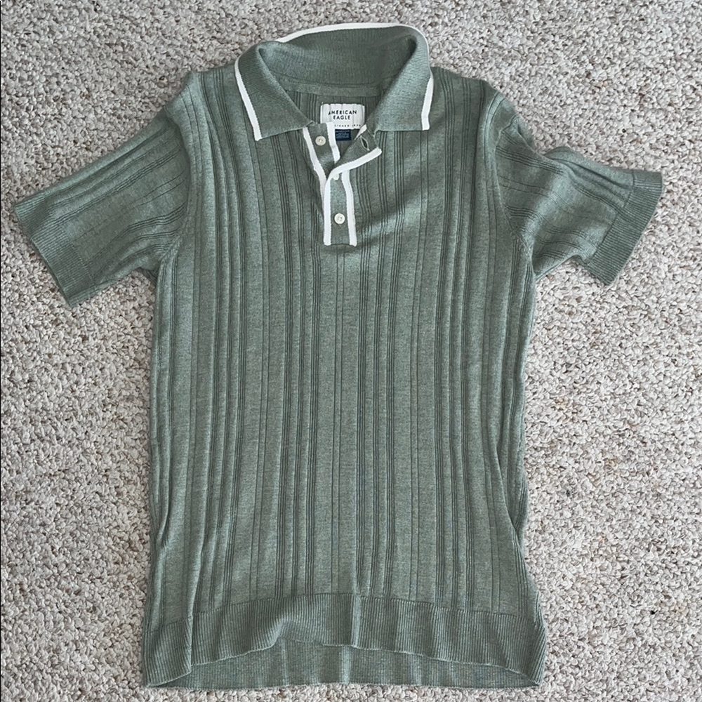 Green Ribbed Polo with White Trim
